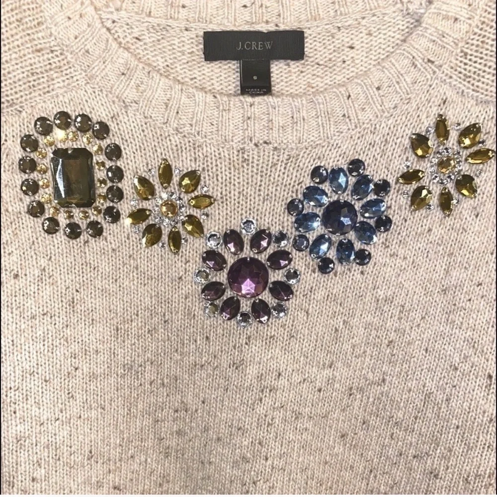 J. CREW Donegal Lambs Wool Crewneck Jeweled Sweater Size S